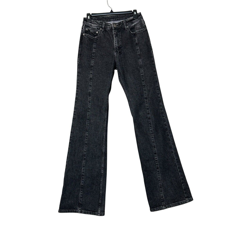 Ksubi Womens Jeans 27 Black Wash High Rise Flare Front Seam Zip Hem